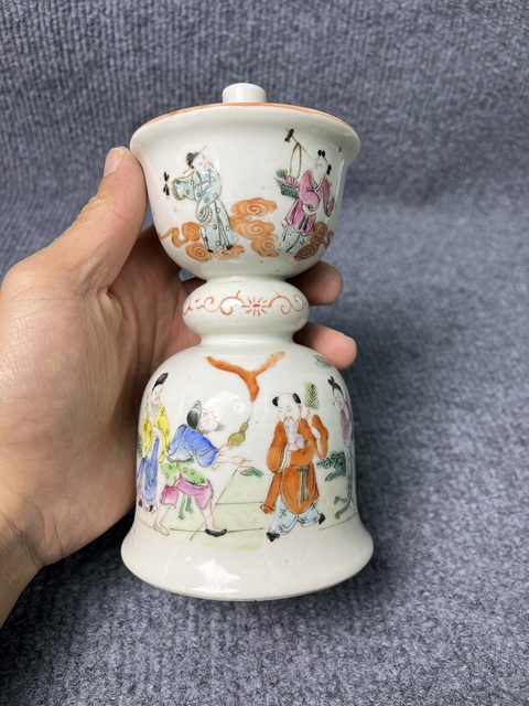 古玩陶瓷粉彩八仙人物故事紋燭臺真品鑒賞圖