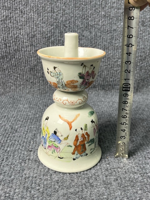 古玩陶瓷粉彩八仙人物故事紋燭臺真品鑒賞圖