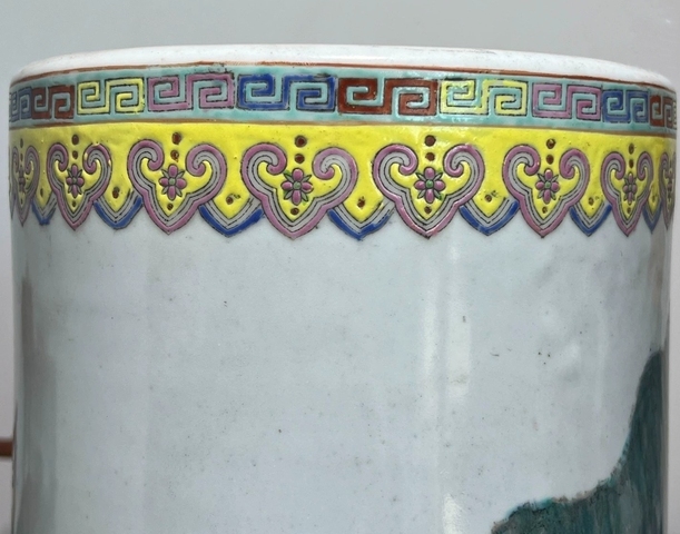 古玩陶瓷粉彩風景紋帽筒真品鑒賞圖