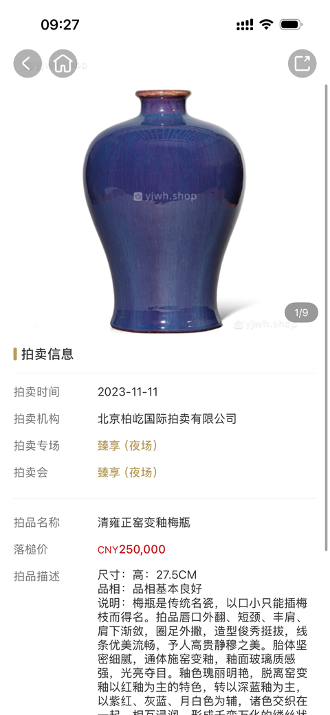 古玩陶瓷清中期·窯變釉梅瓶真品鑒賞圖