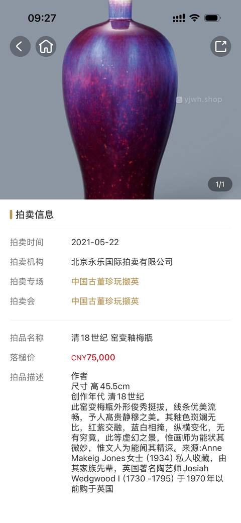 古玩陶瓷清中期·窯變釉梅瓶真品鑒賞圖