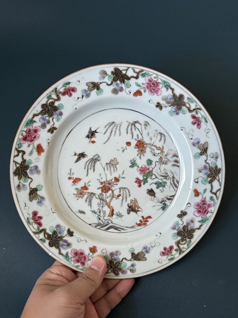 古玩陶瓷清·雍正花鳥紋暗春宮粉彩盤拍賣，當前價格1380元