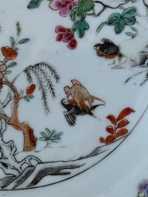 古玩陶瓷清·雍正花鳥紋暗春宮粉彩盤拍賣，當前價格1380元