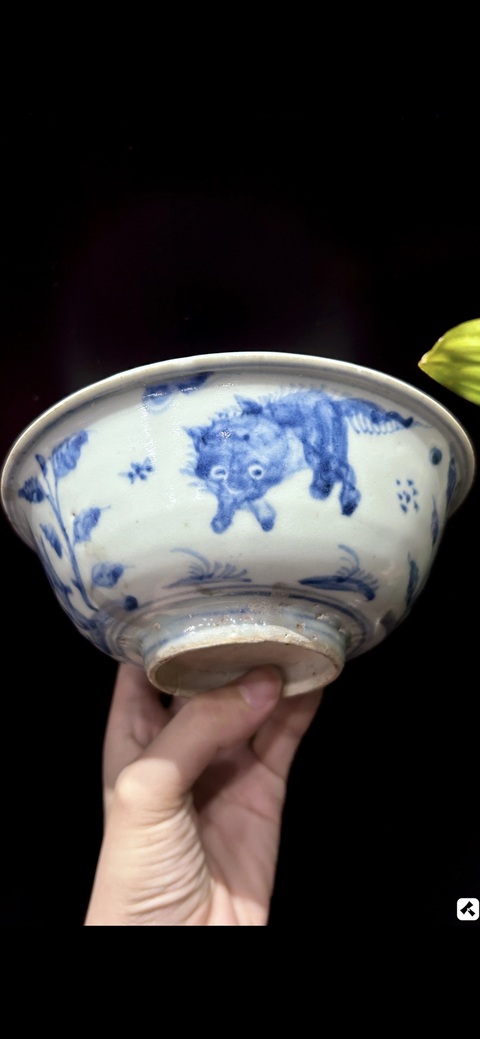 古玩陶瓷青花虎紋茶碗真品鑒賞圖