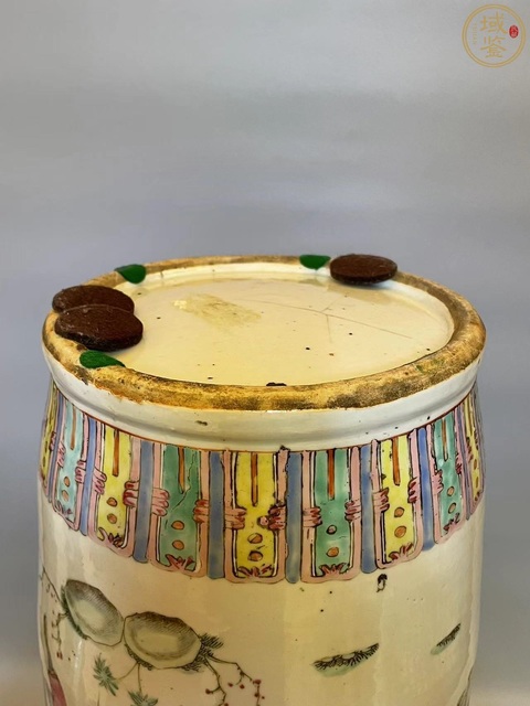 古玩陶瓷（保真卡）粉彩群仙祝壽圖獅耳瓶拍賣，當前價格15000元