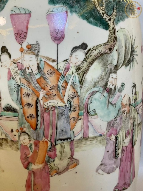 古玩陶瓷（保真卡）粉彩群仙祝壽圖獅耳瓶拍賣，當前價格15000元