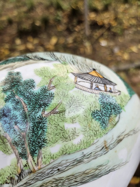 古玩陶瓷粉彩山水紋將軍罐真品鑒賞圖