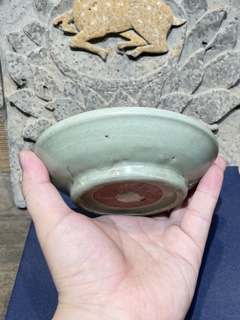 古玩陶瓷宋末元初龍泉梅子青文房水洗拍賣，當前價格5800元