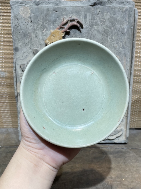 古玩陶瓷宋末元初龍泉梅子青文房水洗拍賣，當前價格5800元