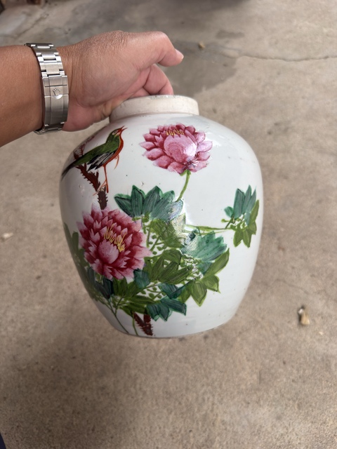 古玩陶瓷淺絳彩花鳥紋罐真品鑒賞圖