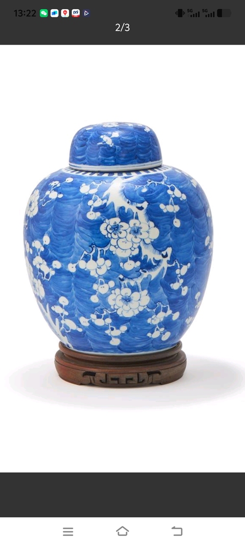 古玩陶瓷青花留白冰梅紋蓋罐真品鑒賞圖