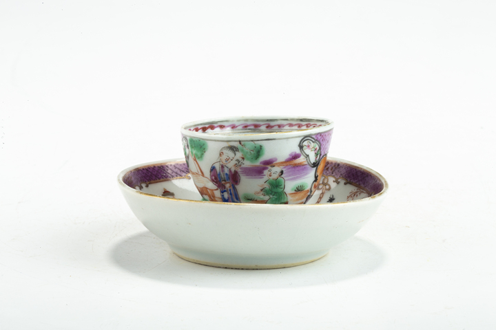 古玩陶瓷乾隆·廣彩人物花卉紋杯碟一套真品鑒賞圖