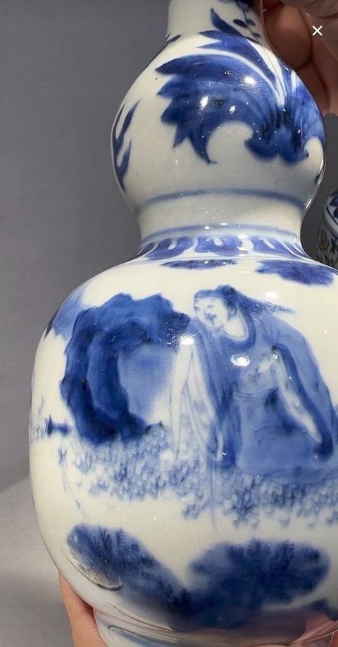 古玩陶瓷人物紋青花葫蘆瓶真品鑒賞圖