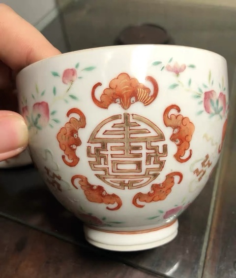 古玩陶瓷清光緒 粉彩福壽萬吉蓋盅真品鑒賞圖