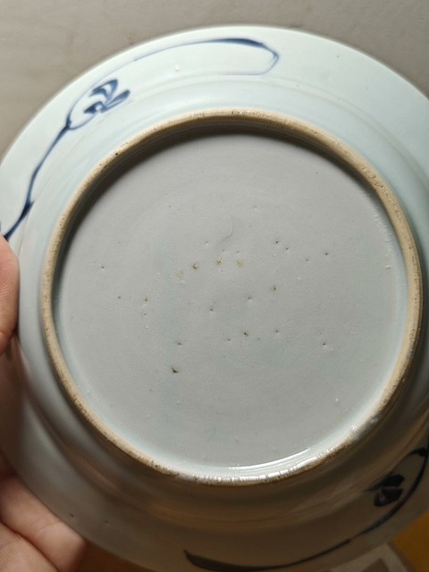 古玩陶瓷青花洞石欄桿花卉紋折沿盤真品鑒賞圖