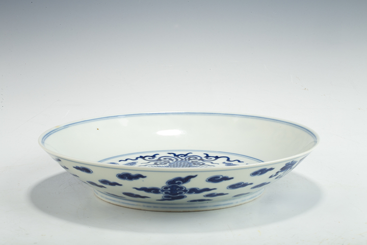 古玩陶瓷清光緒·青花對頭鳳紋盤（官）拍賣，當前價格2898元