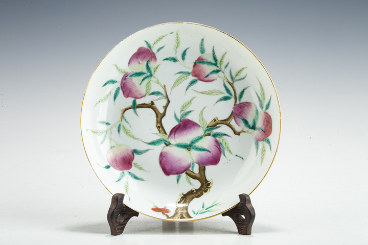 古玩陶瓷清光緒·粉彩九桃紋盤（官）真品鑒賞圖