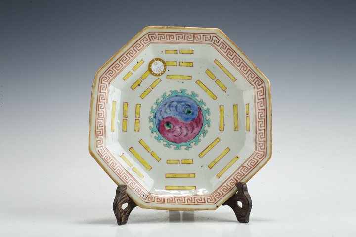 古玩陶瓷清晚·粉彩八卦紋八方貢盤真品鑒賞圖