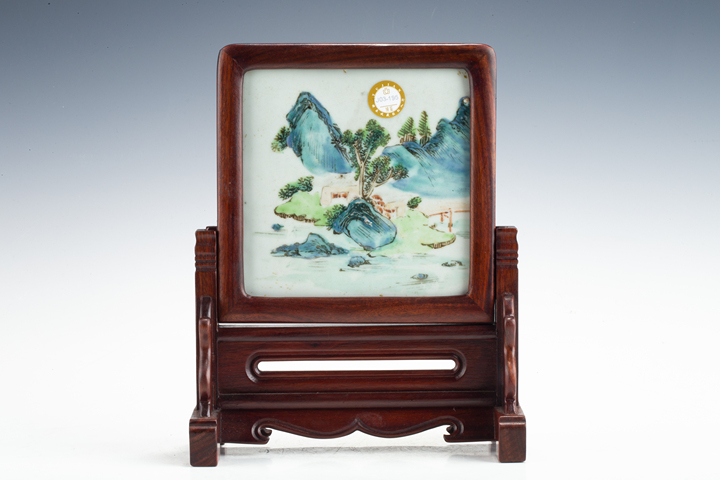 古玩陶瓷·粉彩山水紋瓷板插屏真品鑒賞圖