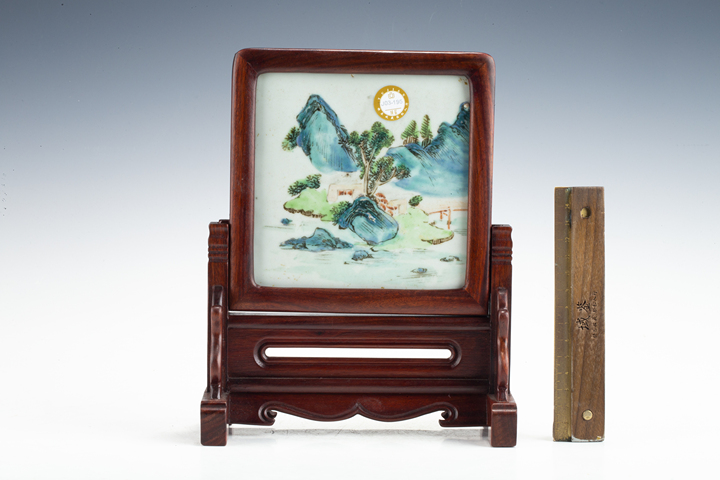 古玩陶瓷·粉彩山水紋瓷板插屏真品鑒賞圖