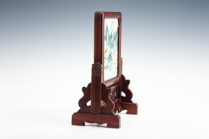 古玩陶瓷·粉彩山水紋瓷板插屏真品鑒賞圖