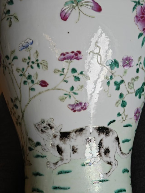 古玩陶瓷粉彩耄耋之年圖雞腿瓶真品鑒賞圖