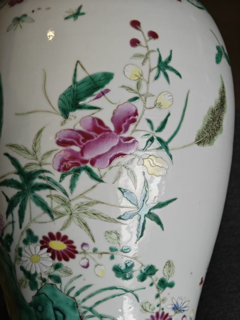 古玩陶瓷粉彩耄耋之年圖雞腿瓶真品鑒賞圖