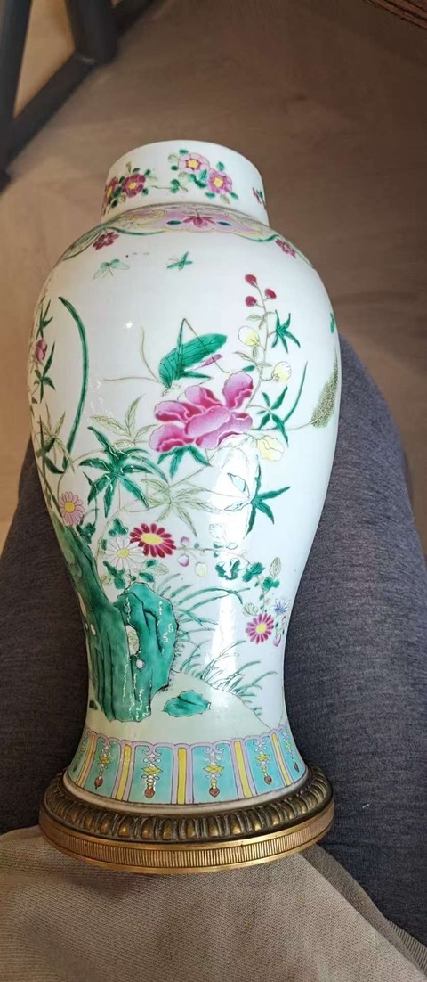 古玩陶瓷粉彩耄耋之年圖雞腿瓶真品鑒賞圖