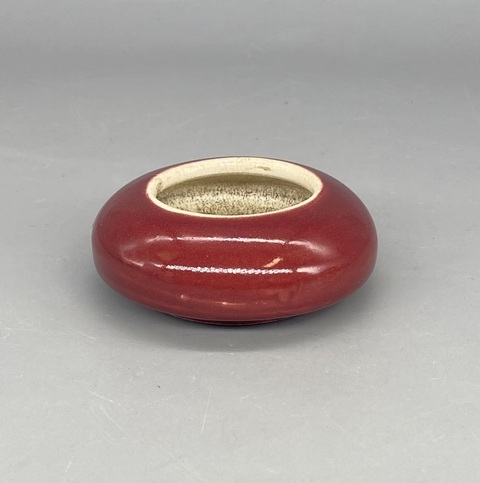 古玩陶瓷晚清紅釉水盂真品鑒賞圖
