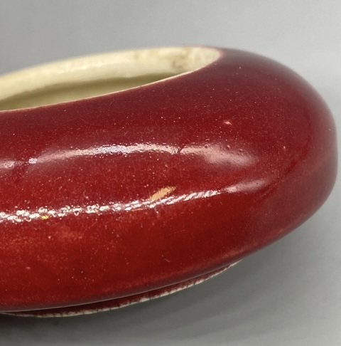 古玩陶瓷晚清紅釉水盂真品鑒賞圖