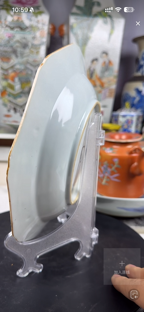 古玩陶瓷樓臺(tái)亭閣山水紋青花盤真品鑒賞圖