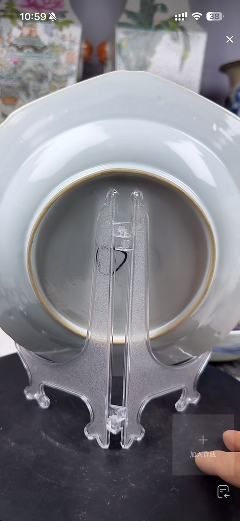 古玩陶瓷樓臺(tái)亭閣山水紋青花盤真品鑒賞圖