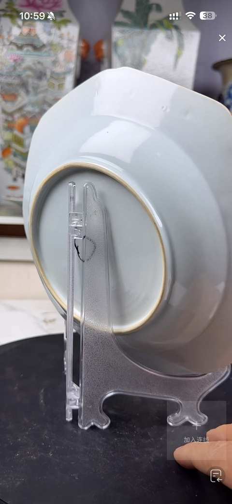 古玩陶瓷樓臺(tái)亭閣山水紋青花盤真品鑒賞圖