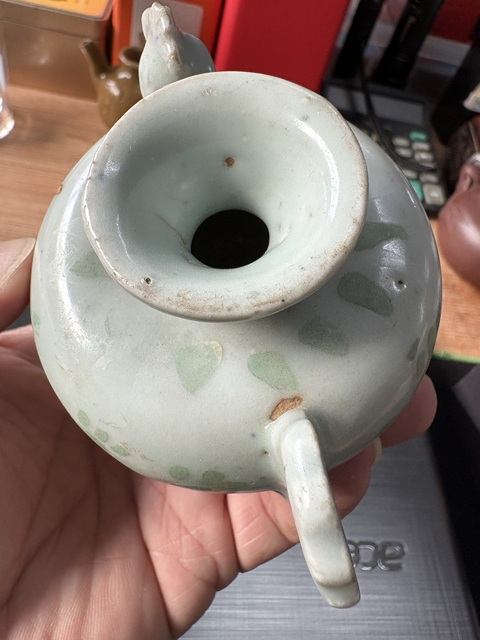 古玩陶瓷明中綠彩雞首壺真品鑒賞圖