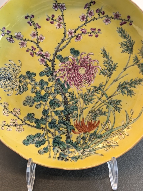 古玩陶瓷民國粉彩四季花卉盤真品鑒賞圖