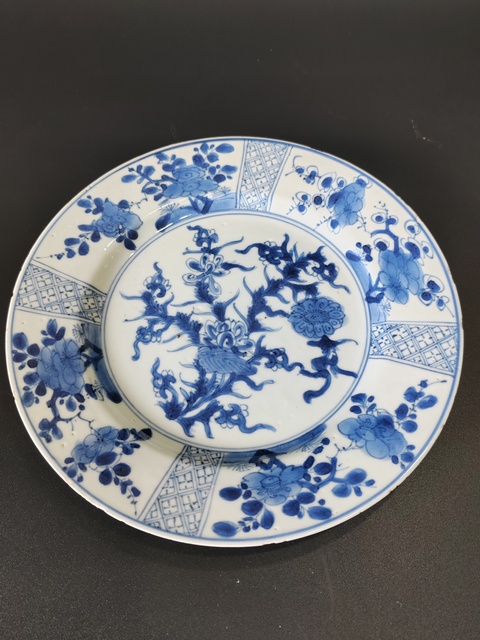 古玩陶瓷康熙青花盤(pán)·翠毛藍(lán)拍賣(mài)，當(dāng)前價(jià)格1650元