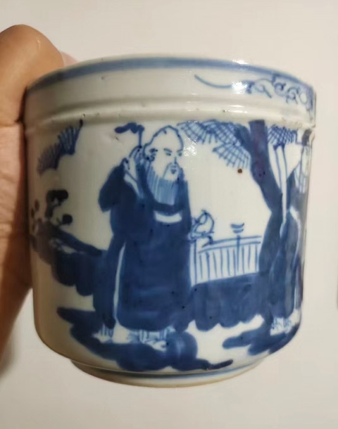 古玩陶瓷青花三星人物香爐真品鑒賞圖