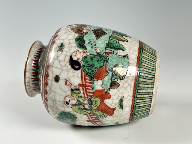 古玩陶瓷清晚期·哥釉五彩人物紋太白罐真品鑒賞圖