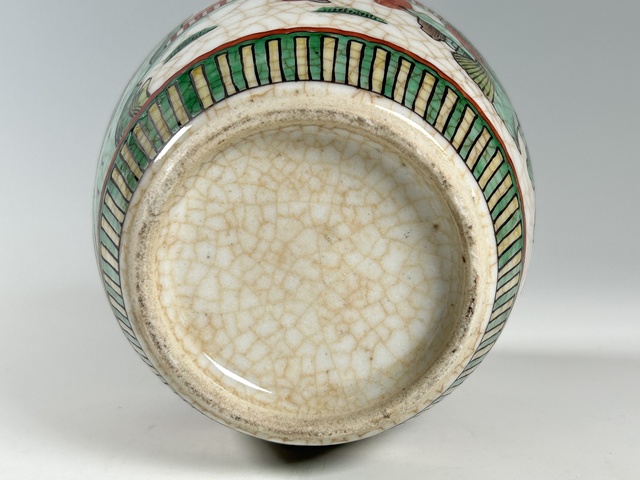 古玩陶瓷清晚期·哥釉五彩人物紋太白罐真品鑒賞圖