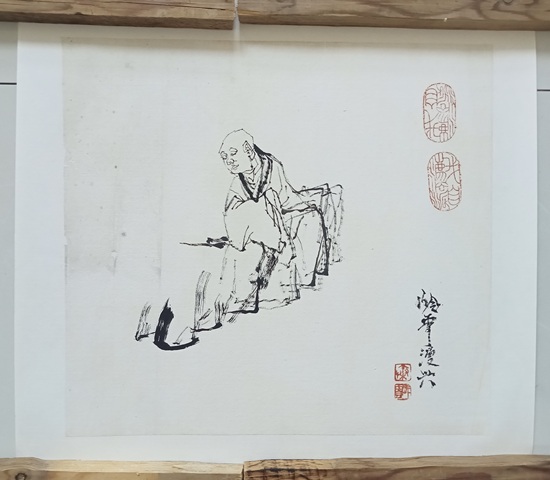 古玩字畫秦嶺云歷史人物線描七幅（得自書畫家家屬）拍賣，當前價格28000元