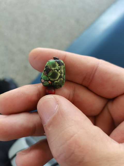 古玩玉器老綠松石扁珠真品鑒賞圖