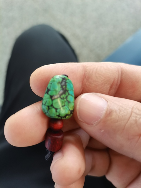 古玩玉器老綠松石扁珠真品鑒賞圖