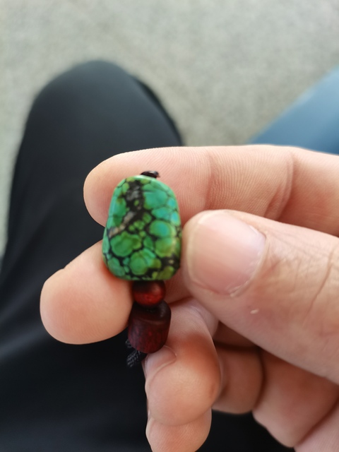 古玩玉器老綠松石扁珠真品鑒賞圖