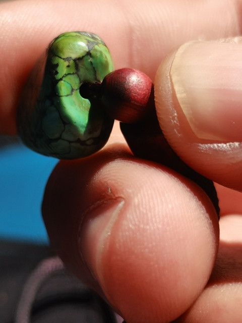 古玩玉器老綠松石扁珠真品鑒賞圖