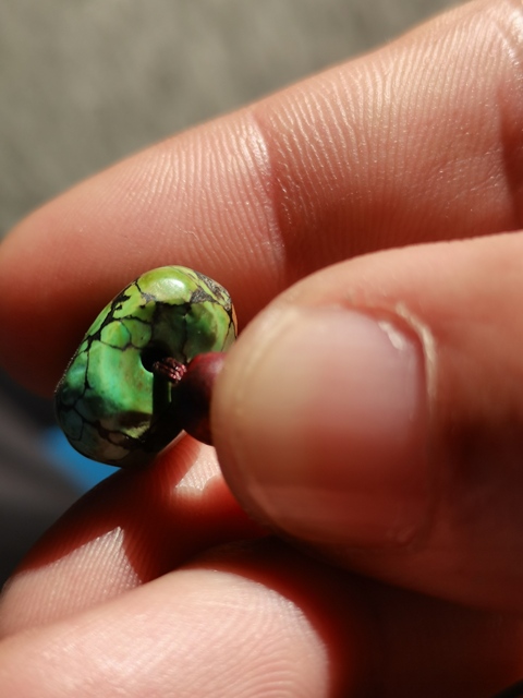 古玩玉器老綠松石扁珠真品鑒賞圖