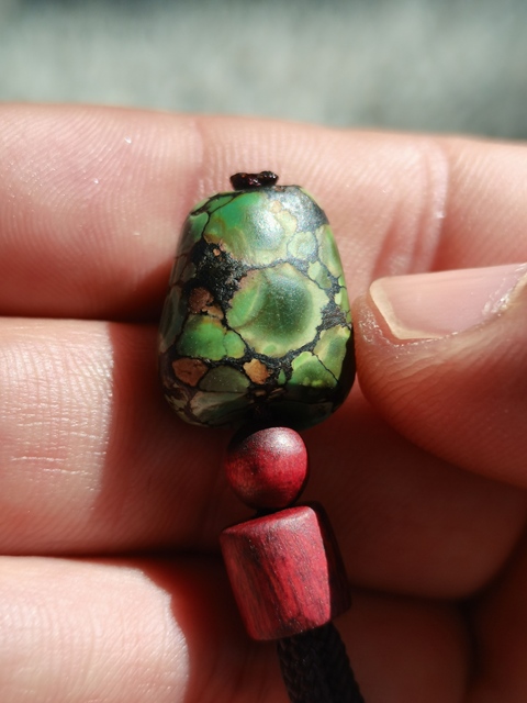 古玩玉器老綠松石扁珠真品鑒賞圖