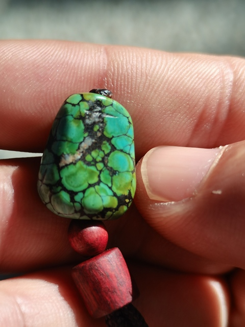 古玩玉器老綠松石扁珠真品鑒賞圖