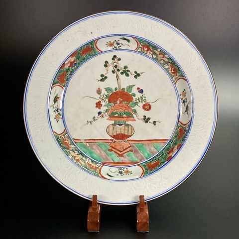古玩陶瓷康熙五彩暗刻花盤真品鑒賞圖