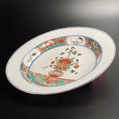 古玩陶瓷康熙五彩暗刻花盤真品鑒賞圖