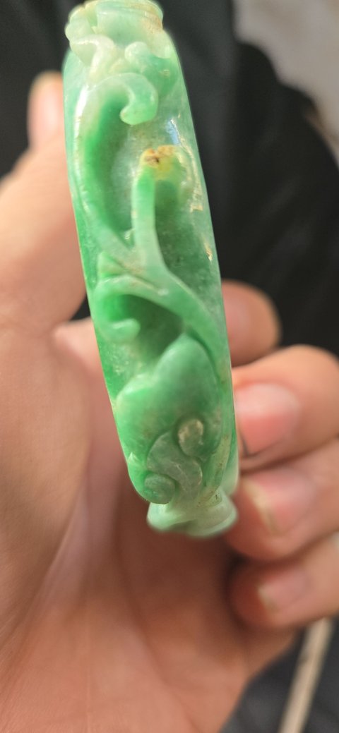 古玩玉器翡翠雕花手鐲真品鑒賞圖